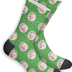 Snow Flakes Green Custom Picture Socks